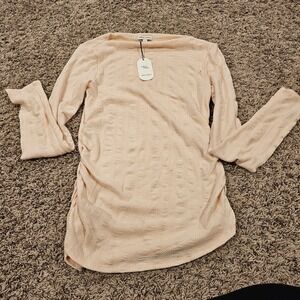 Urban Social Peach Textured Ruched Side Long Sleeve Boat Neck Top Large NWT